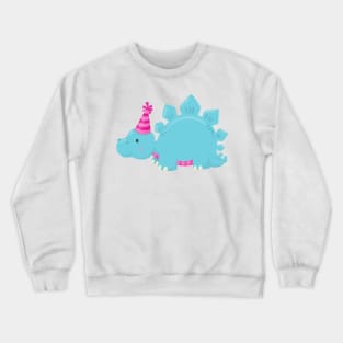 Birthday Dinosaur, Party Dinosaur, Blue Dinosaur Crewneck Sweatshirt